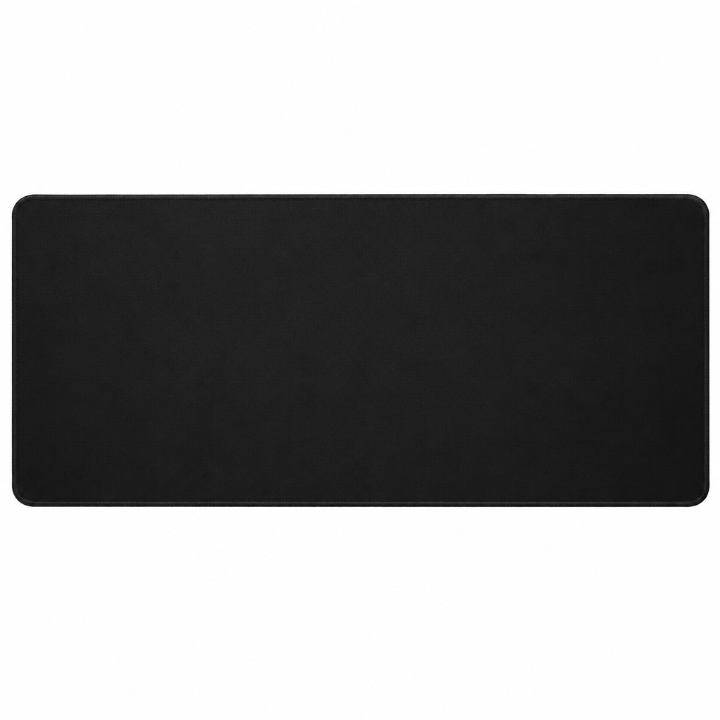 Tapis de souris XXL noir avec bords cousus sur fond blanc