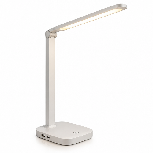 Lampe de bureau LED moderne avec port USB sur fond blanc